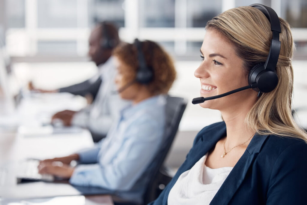 Law student working in call centre customer services during holidays